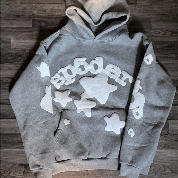 Gray Hoodie with White Star Pattern